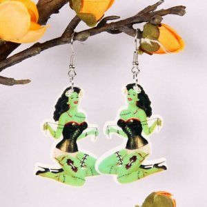 🧿 3 for $33 🧿 Spooky Frankenstein Zombie Pinup Acrylic Dangle Earring